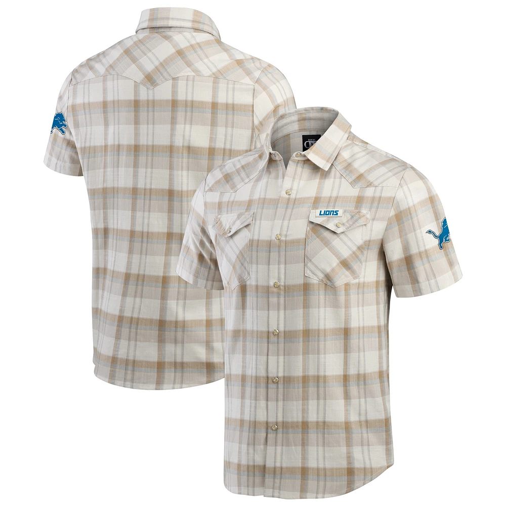 Men's Darius Rucker Collection by Fanatics Cream Detroit Lions Plaid Full-Snap Shirt