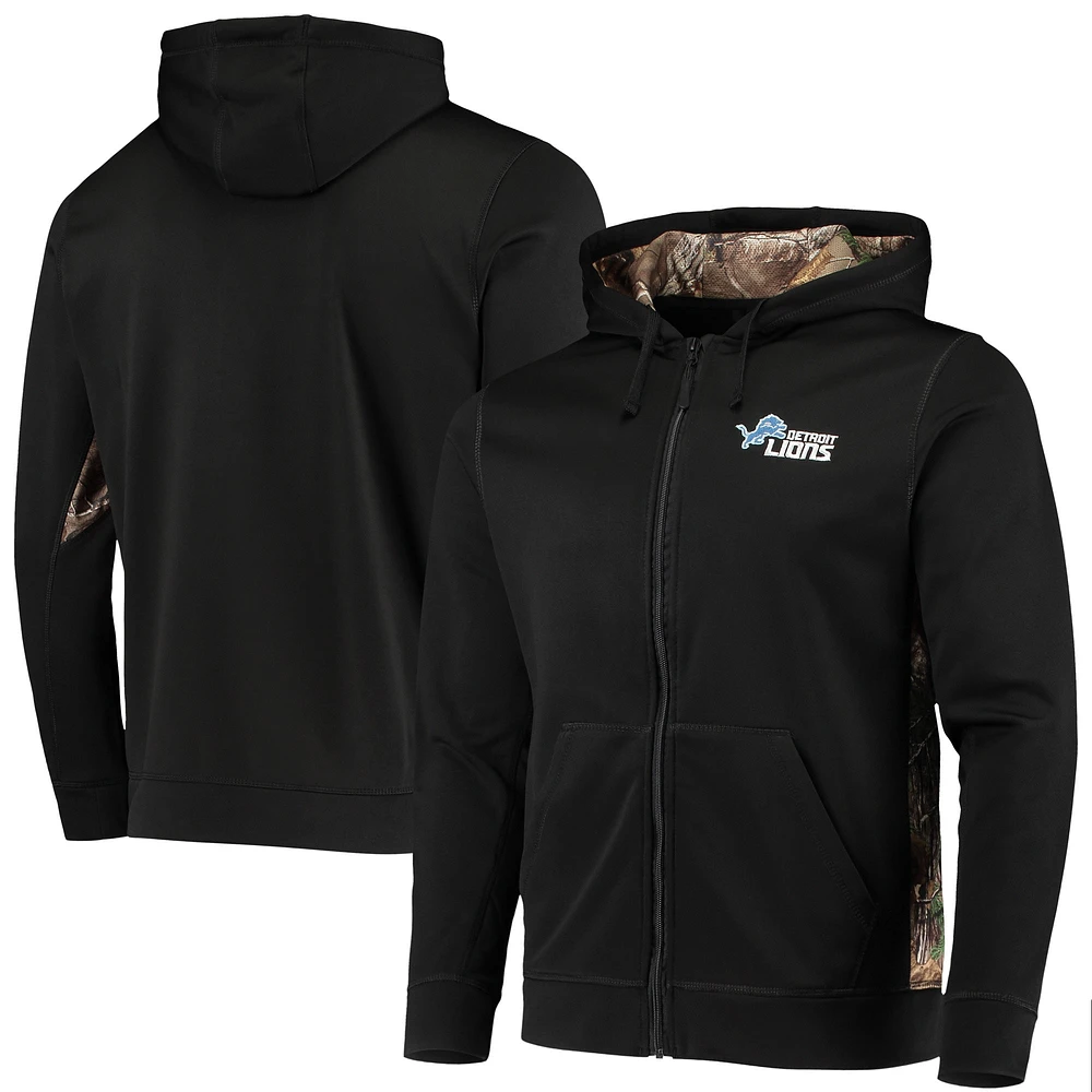 Chandail à capuchon en molleton entièrement zippé Dunbrooke Black/Realtree Camo Detroit Lions Decoy Tech Fleece pour hommes