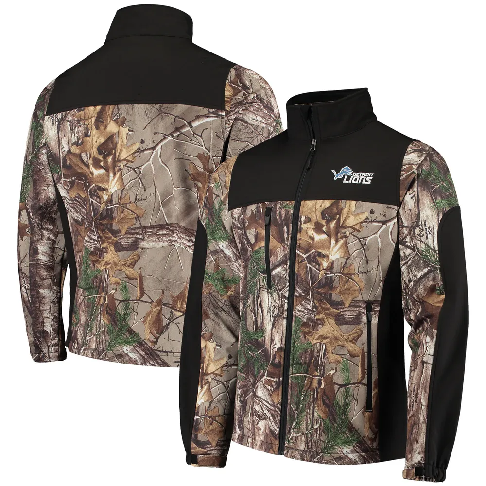 Blouson à fermeture éclair intégrale Dunbrooke Realtree Camo/noir Detroit Lions Circle Hunter Softshell pour hommes