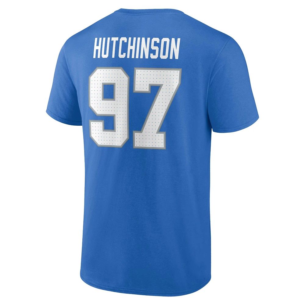 T-shirt avec nom et numéro d'icône de joueur des Detroit Lions Fanatics Aidan Hutchinson pour hommes, bleu