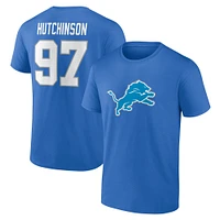 Men's Fanatics Aidan Hutchinson Blue Detroit Lions Player Icon Name & Number T-Shirt