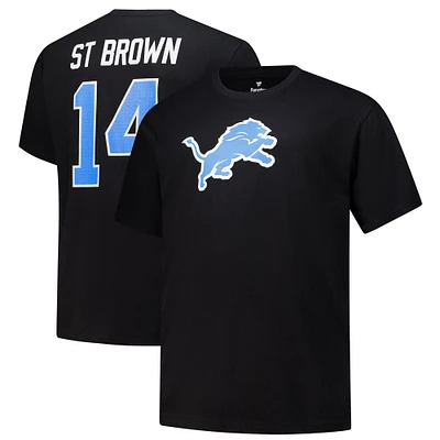 T-shirt Fanatics Amon-Ra St. Brown pour homme, noir, avec nom et numéro de joueur des Detroit Lions, grande taille