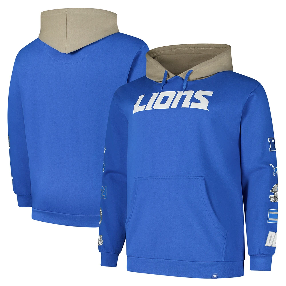 Sweat à capuche patchs bleus Fanatics Detroit Lions pour hommes de grande taille