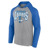 Men's Fanatics Gray/Blue Detroit Lions Under Center Long Sleeve Hoodie T-Shirt