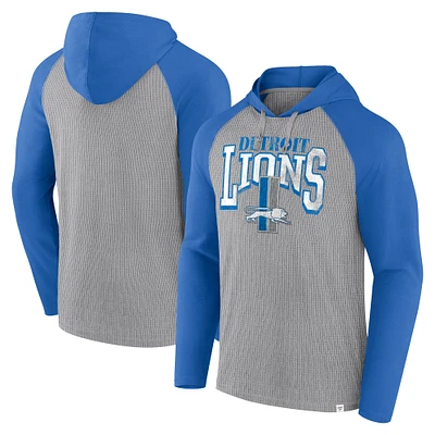 Men's Fanatics Gray/Blue Detroit Lions Under Center Long Sleeve Hoodie T-Shirt