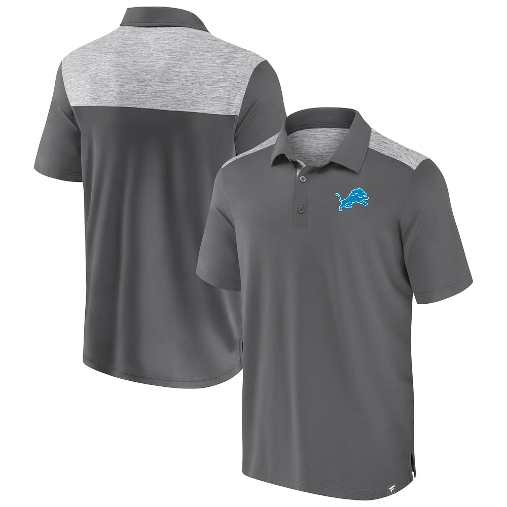 Polo Long Shot Fanatics gris Detroit Lions pour hommes