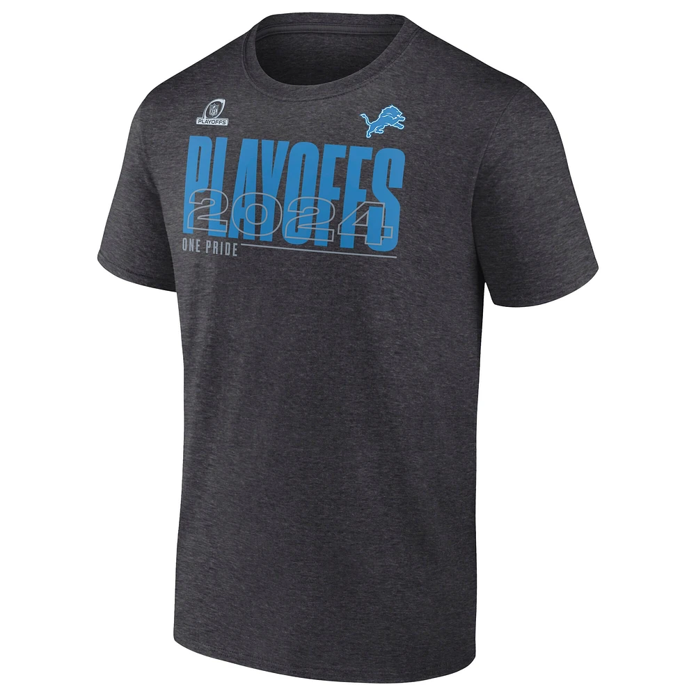 Men's Fanatics Heather Charcoal Detroit Lions 2024 NFL Playoffs T-Shirt