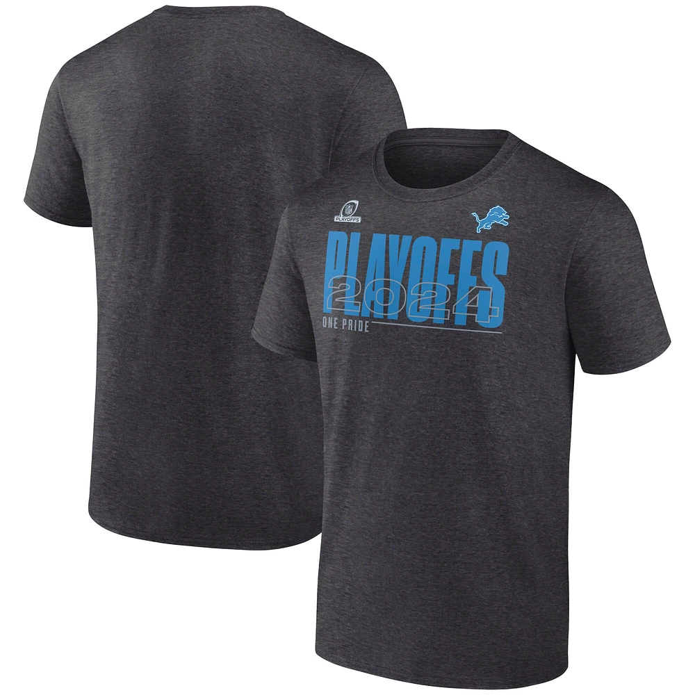 Men's Fanatics Heather Charcoal Detroit Lions 2024 NFL Playoffs T-Shirt