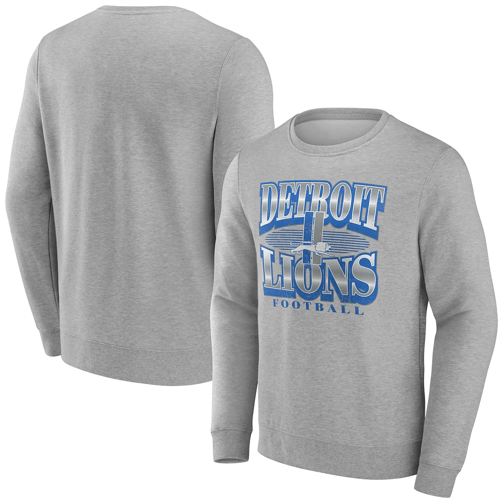 Men's Fanatics Heather Gray Detroit Lions Chance Throwback Fleece Pullover Sweatshirt