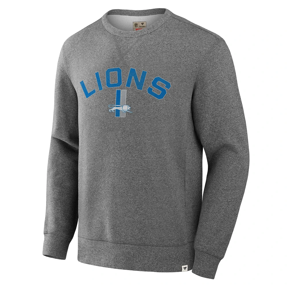 Men's Fanatics  Heather Gray Detroit Lions Loop Terry Pullover Sweatshirt