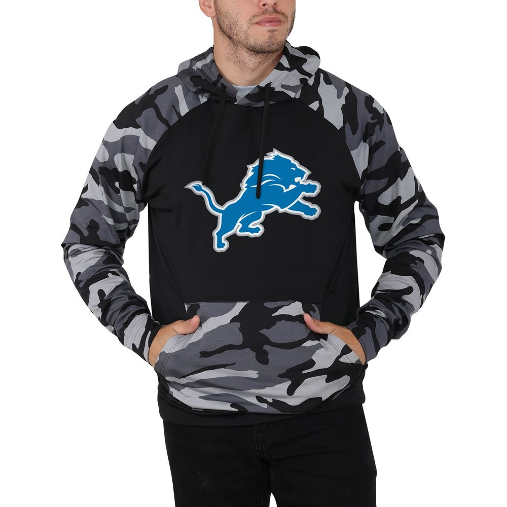 Men's FOCO Black Detroit Lions Camo Raglan Pullover Hoodie