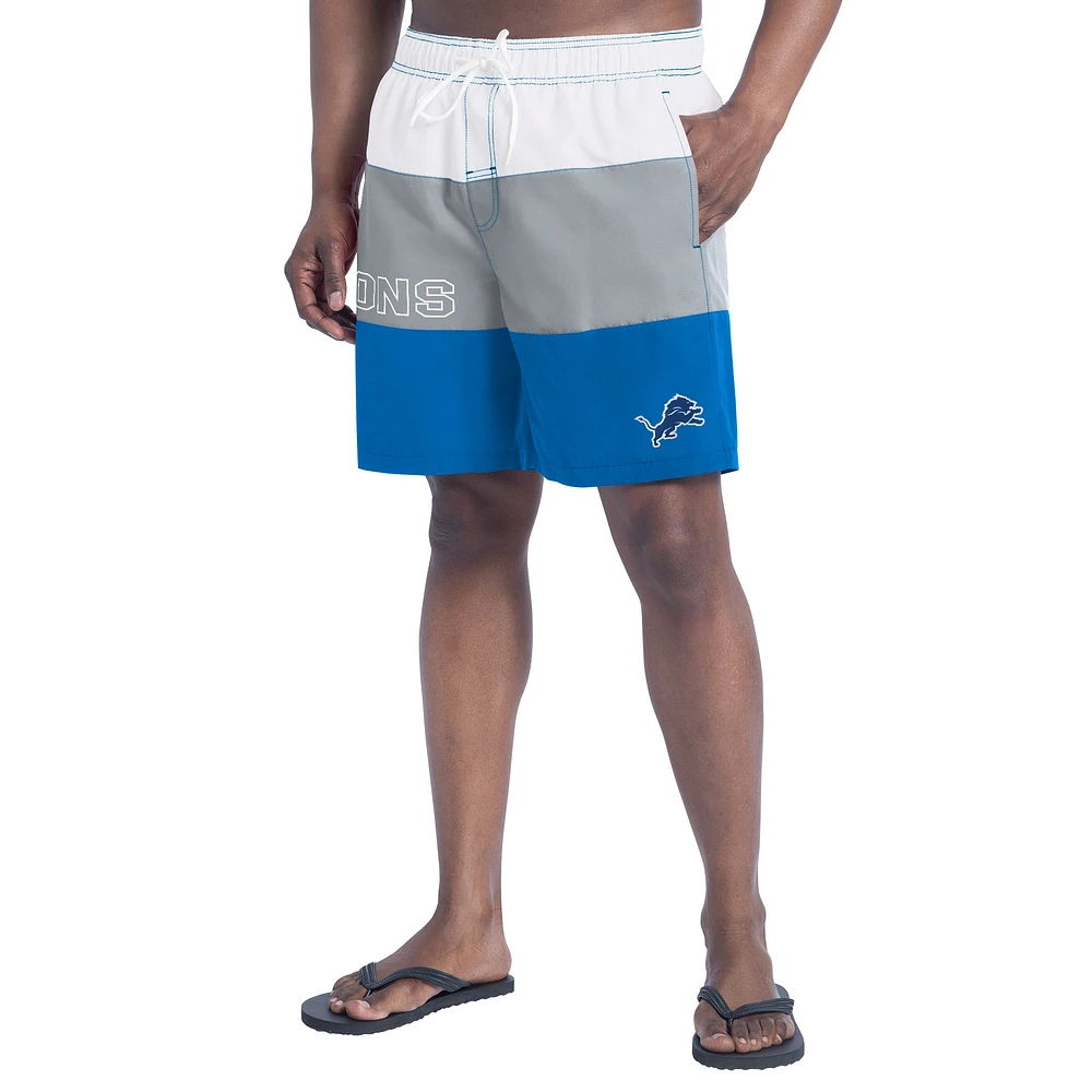 Short de bain Sunrise Volley bleu/argenté G-III Sports by Carl Banks pour homme des Detroit Lions