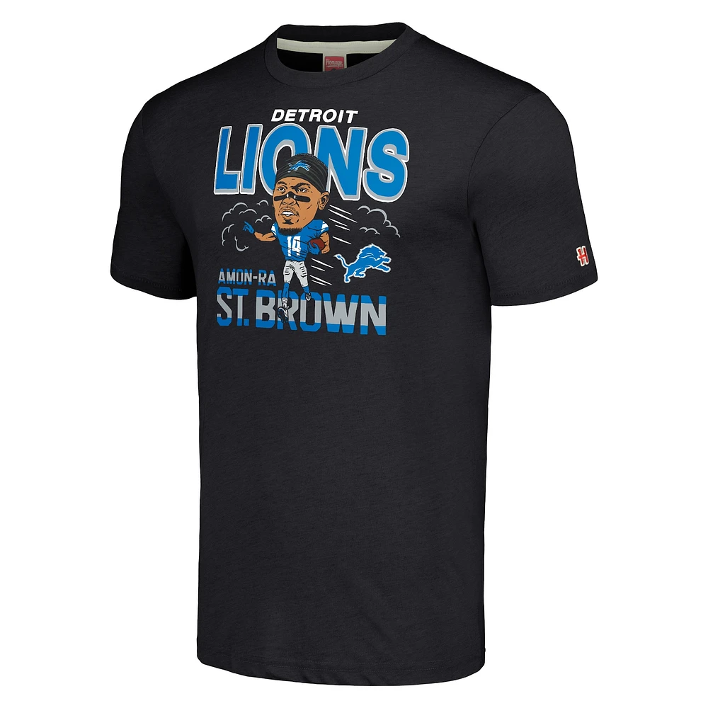 Men's Homage Amon-Ra St. Brown Heathered Charcoal Detroit Lions Caricature Player Tri-Blend T-Shirt