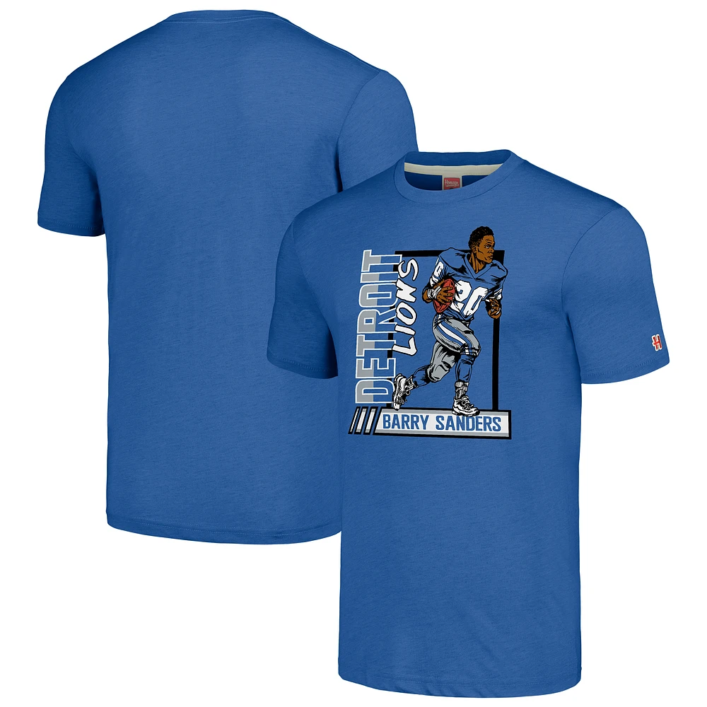 Men's Homage Barry Sanders Blue Detroit Lions Caricature Retired Player Tri-Blend T-Shirt