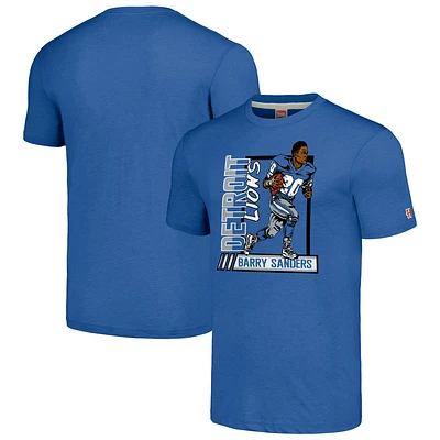 T-shirt bleu à trois bandes pour homme avec hommage Barry Sanders, joueur retraité des Lions de Detroit