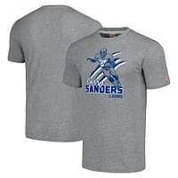 Men's Homage  Barry Sanders Heathered Gray Detroit Lions Caricature Retired Player Tri-Blend T-Shirt