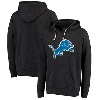 Men's Majestic Threads Black Detroit Lions Raglan Tri-Blend Pullover Hoodie