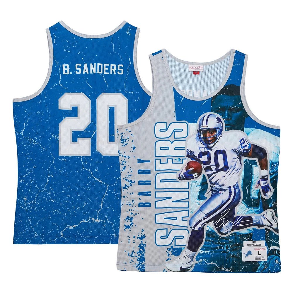 Men's Mitchell & Ness Barry Sanders Blue Detroit Lions 1991 Player Burst Tank Top