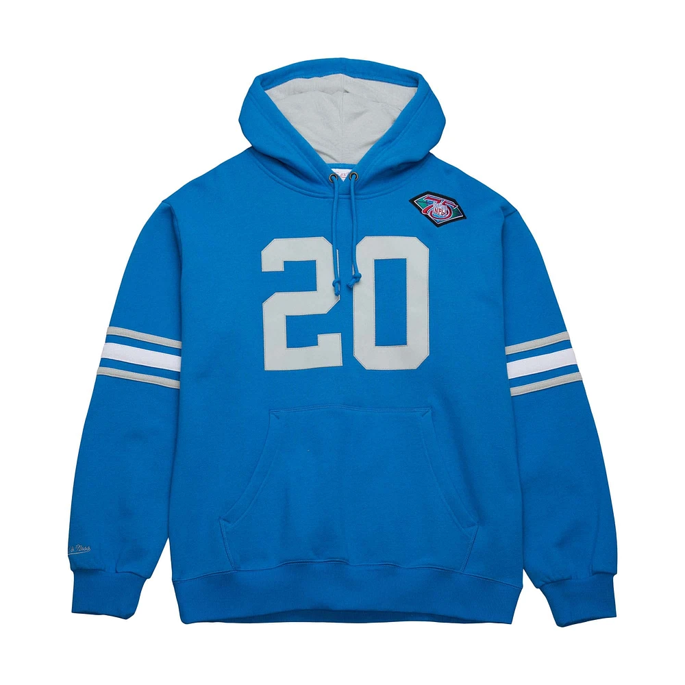 Men's Mitchell & Ness Barry Sanders Blue Detroit Lions Retired Player Name Number Pullover Hoodie