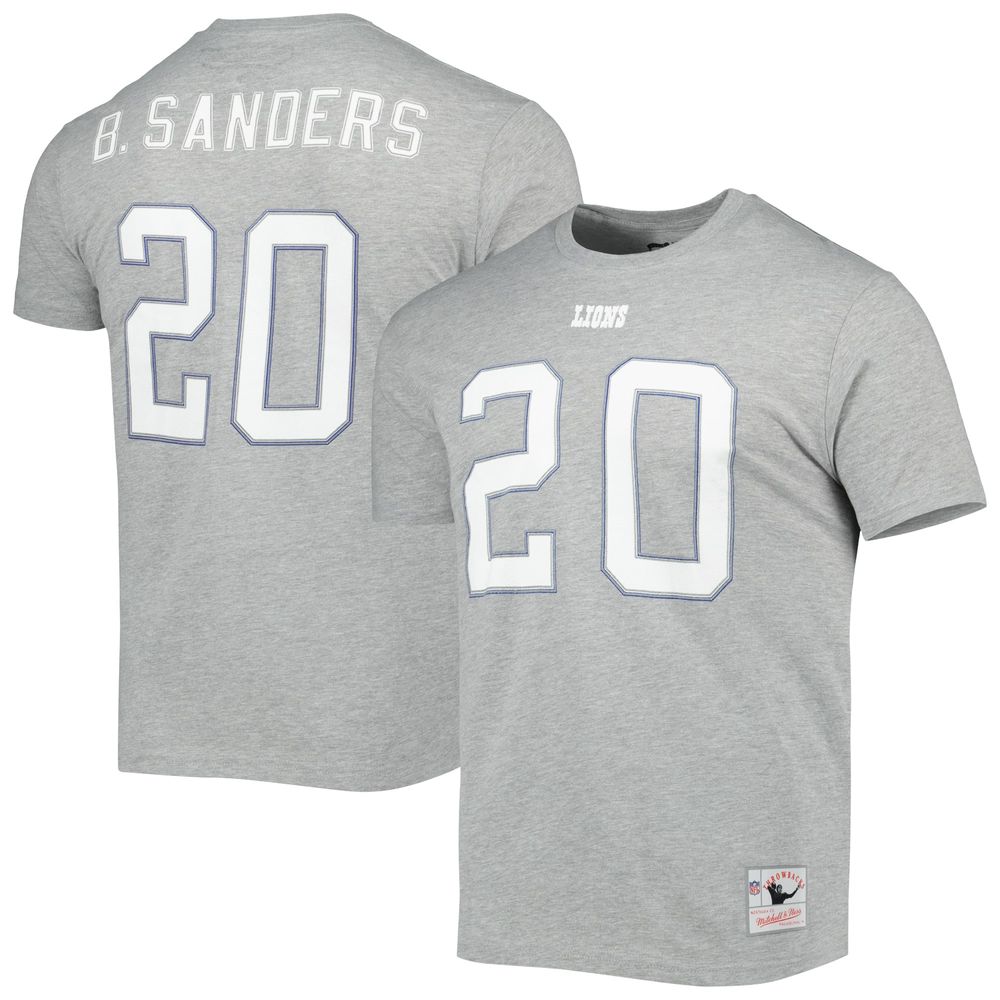 Men's Mitchell & Ness Barry Sanders Gray Detroit Lions Retired Player Logo Name Number T-Shirt