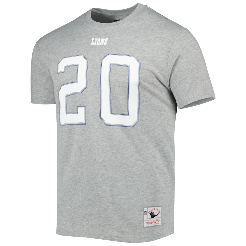 Men's Mitchell & Ness Barry Sanders Gray Detroit Lions Retired Player Logo Name Number T-Shirt