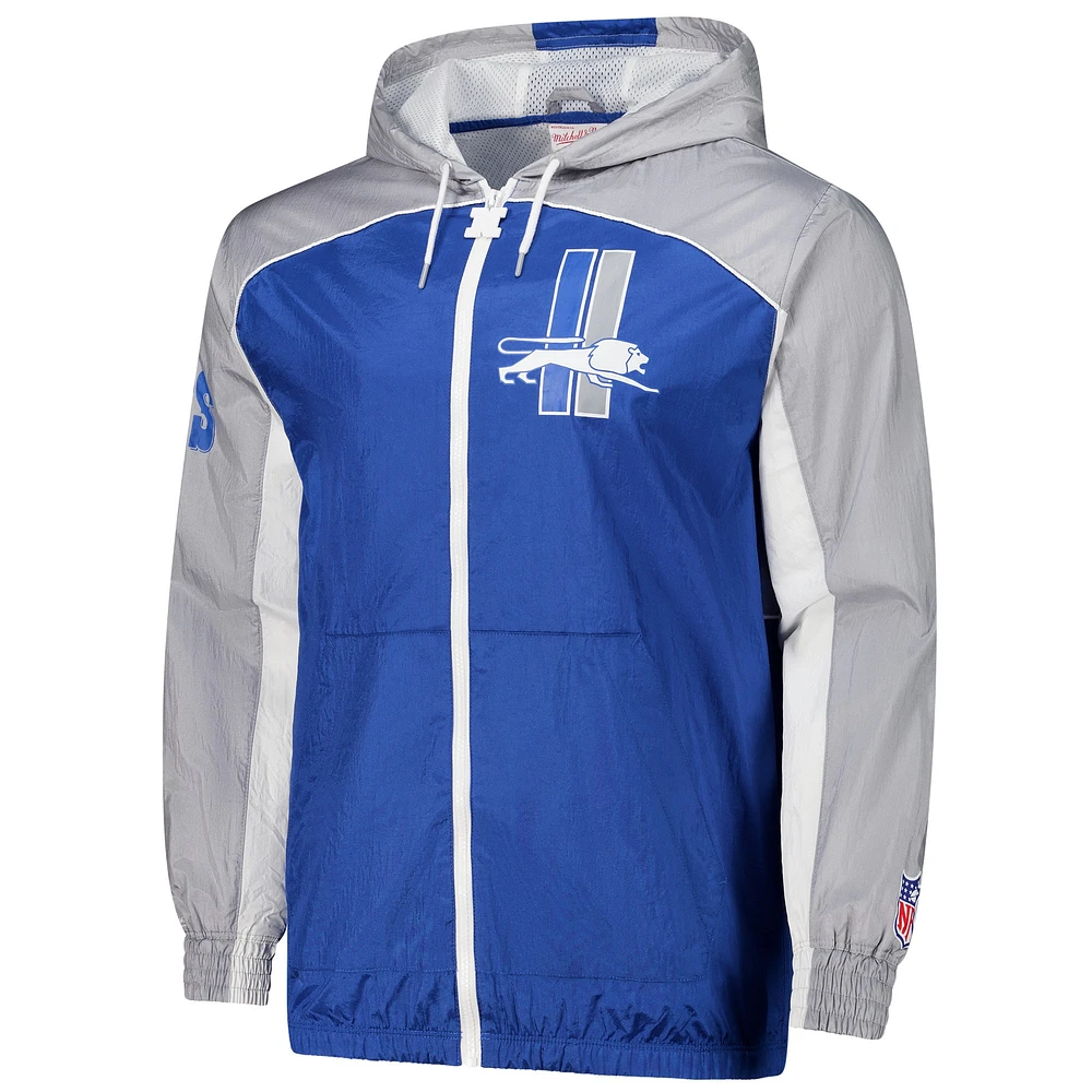 Men's Mitchell & Ness Blue Detroit Lions Big Shot Premium Full-Zip Windbreaker