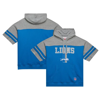 Sweat à capuche manches courtes avec logo vintage des Detroit Lions Off Field bleu Mitchell & Ness pour hommes