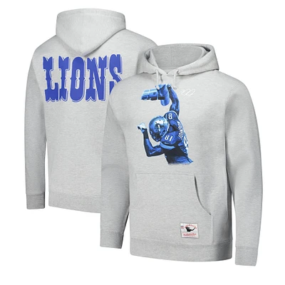 Sweat à capuche imprimé joueur du Temple de la renommée des Lions Detroit, gris chiné, Mitchell & Ness et Calvin Johnson pour homme