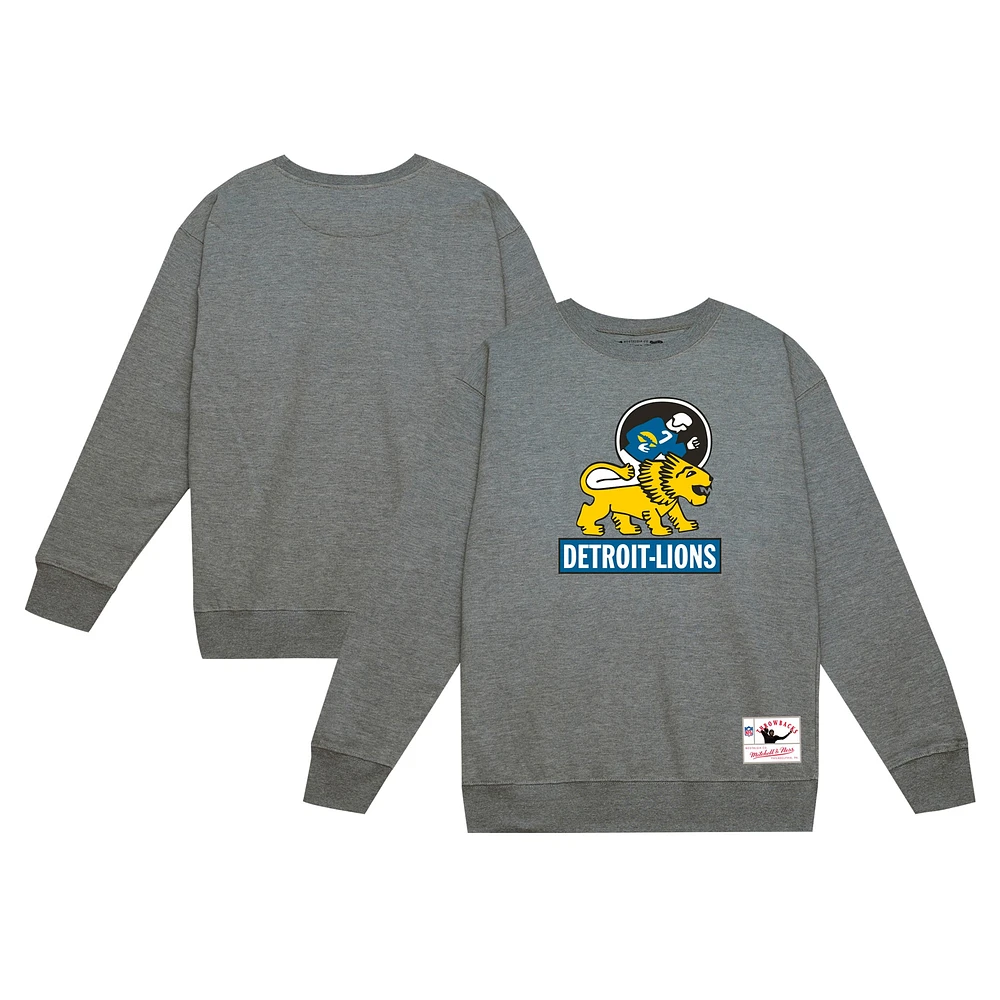 Men's Mitchell & Ness Heather Gray Detroit Lions Basic Fleece Pullover Sweatshirt