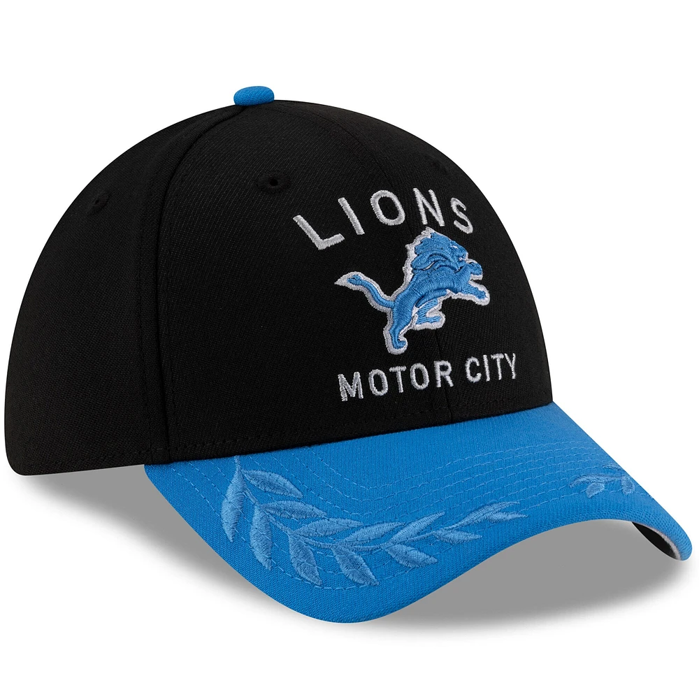 Casquette New Era 39THIRTY Flex noire/bleue pour homme, Detroit Lions, draft NFL 2025
