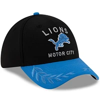 Casquette New Era 39THIRTY Flex noire/bleue pour homme, Detroit Lions, draft NFL 2025