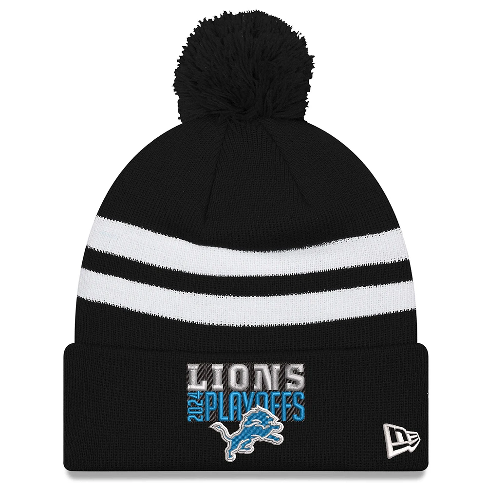 Bonnet en tricot rayé à revers avec pompon Detroit Lions 2024 NFL Playoffs New Era pour homme