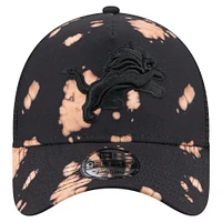 Men's New Era Black Detroit Lions Bleached A-Frame 9FORTY Trucker Adjustable Hat