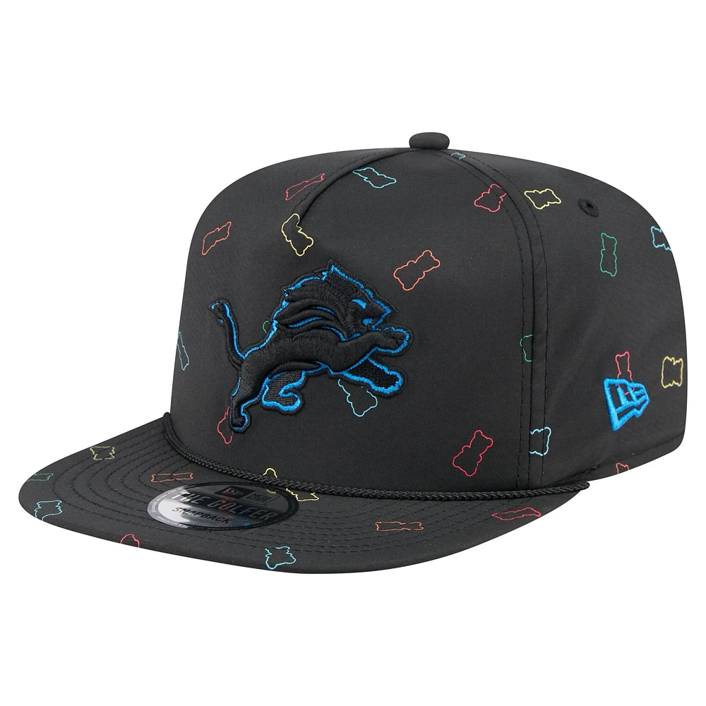 Casquette snapback noire en caoutchouc Detroit Lions de New Era pour homme