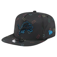 Casquette snapback noire en caoutchouc Detroit Lions de New Era pour homme