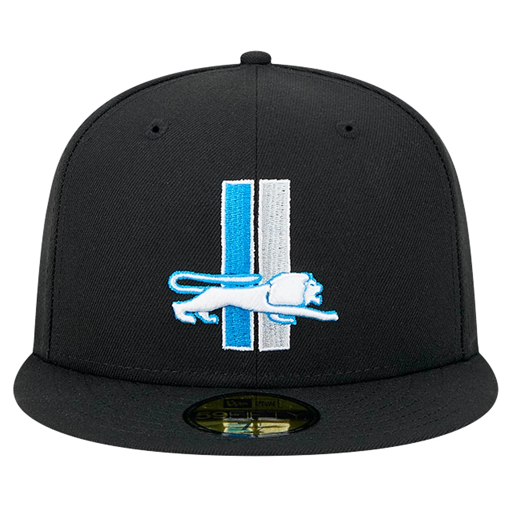 Men's New Era Black Detroit Lions Omaha Throwback 59FIFTY Fitted Hat