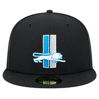 Men's New Era Black Detroit Lions Omaha Throwback 59FIFTY Fitted Hat