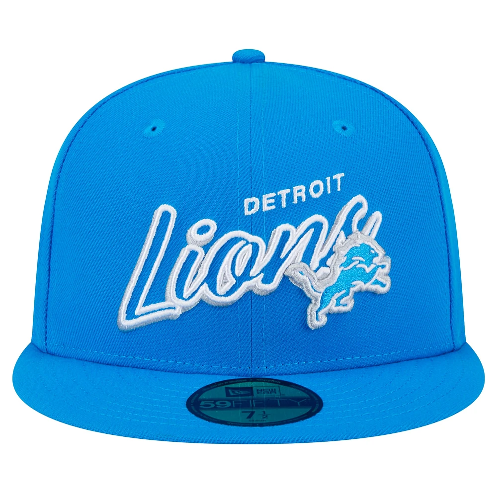Men's New Era Blue Detroit Lions  Script Sided 59FIFTY Fitted Hat