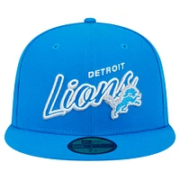 Men's New Era Blue Detroit Lions  Script Sided 59FIFTY Fitted Hat