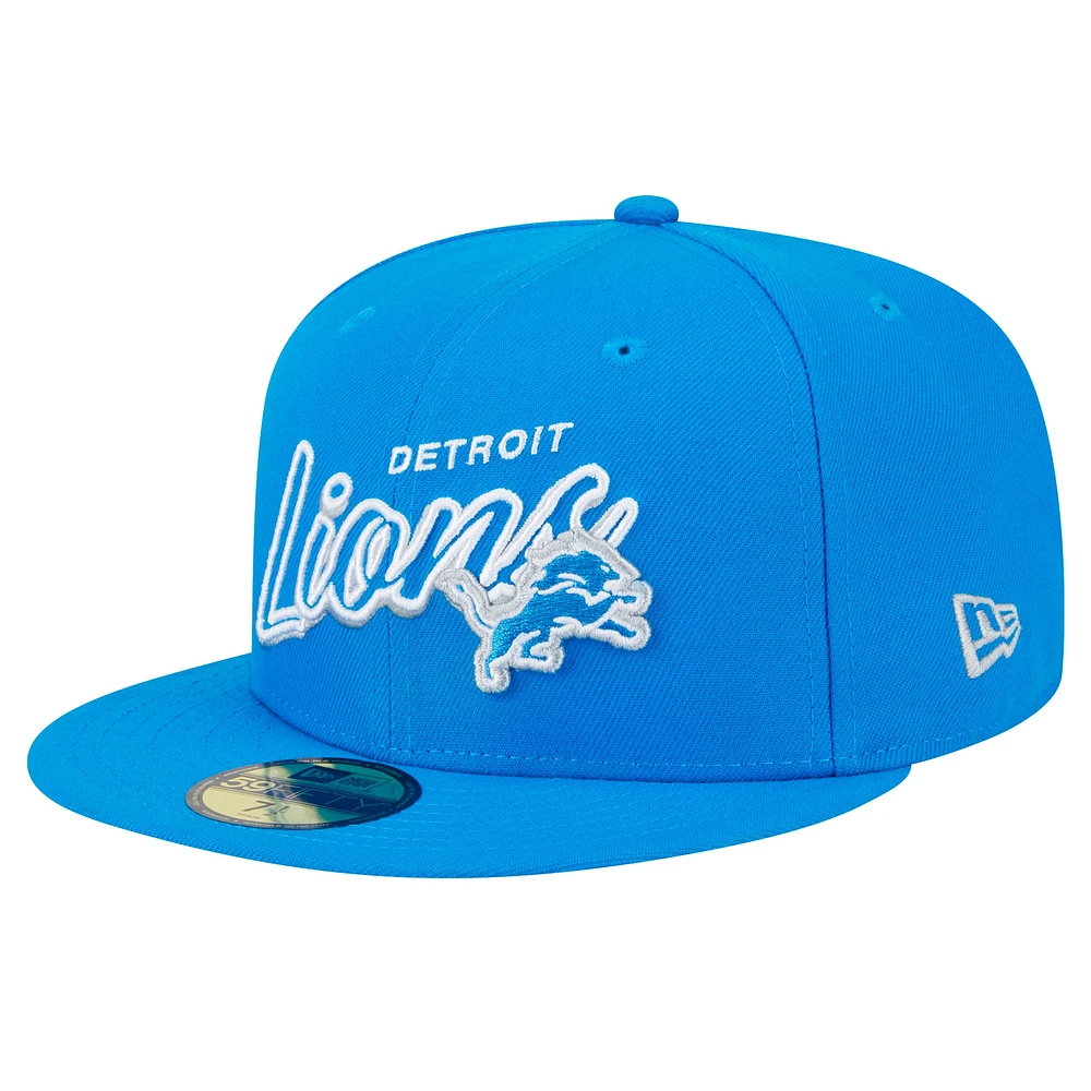 Men's New Era Blue Detroit Lions  Script Sided 59FIFTY Fitted Hat