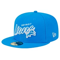 Men's New Era Blue Detroit Lions  Script Sided 59FIFTY Fitted Hat