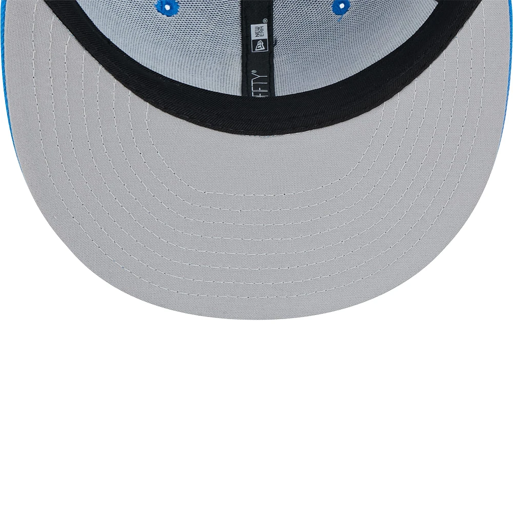 Men's New Era Blue Detroit Lions Throwback Main Trucker 9FIFTY Snapback Hat