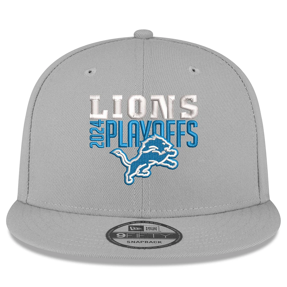 Casquette snapback 9FIFTY Detroit Lions 2024 NFL Playoffs New Era grise pour homme