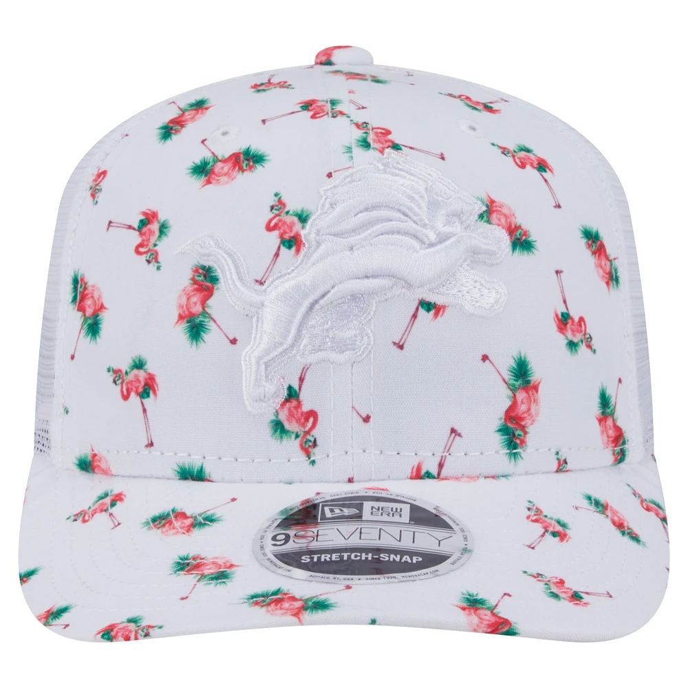 Men's New Era White Detroit Lions Adventure Flamingo Pattern 9SEVENTY Stretch-Snap Hat