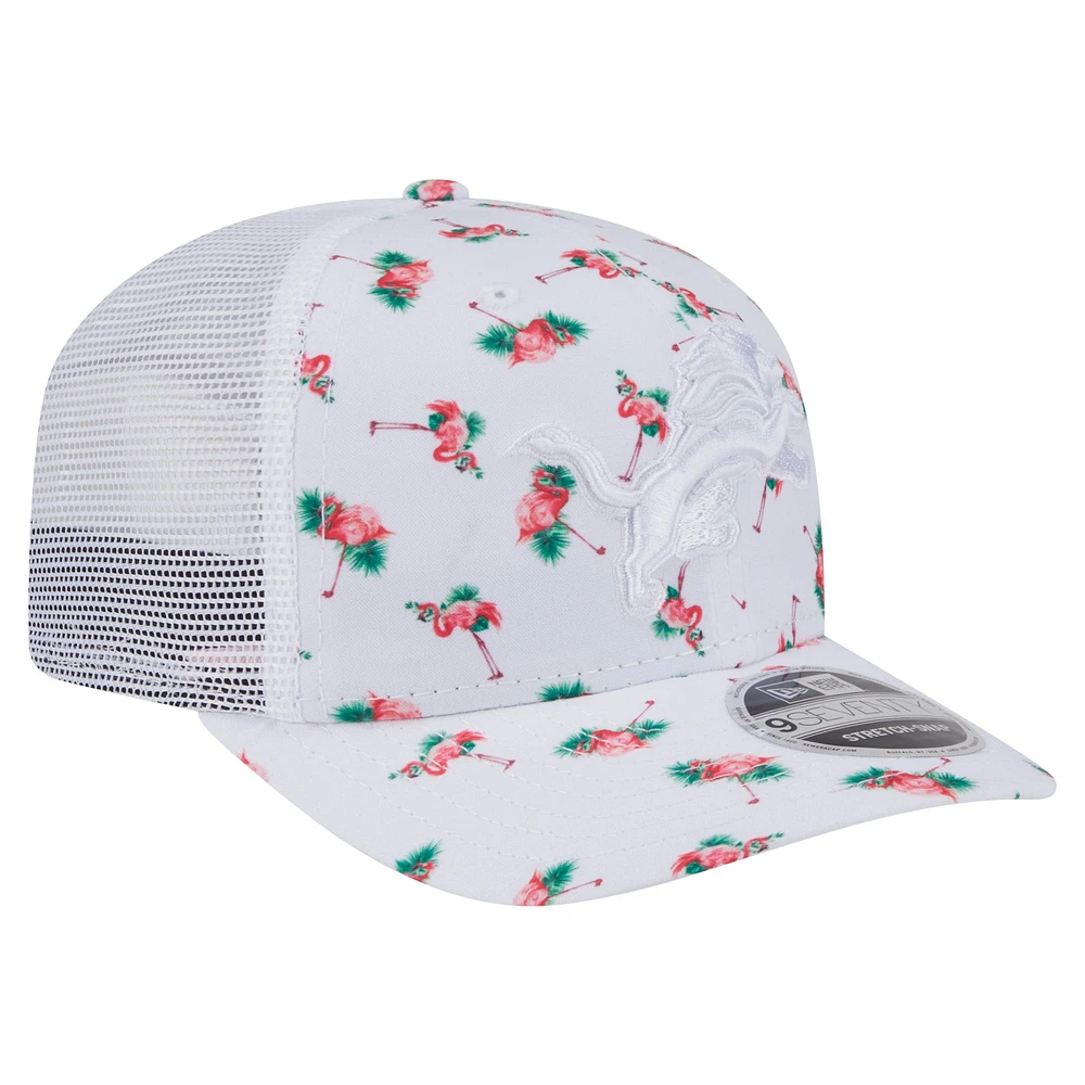 Men's New Era White Detroit Lions Adventure Flamingo Pattern 9SEVENTY Stretch-Snap Hat