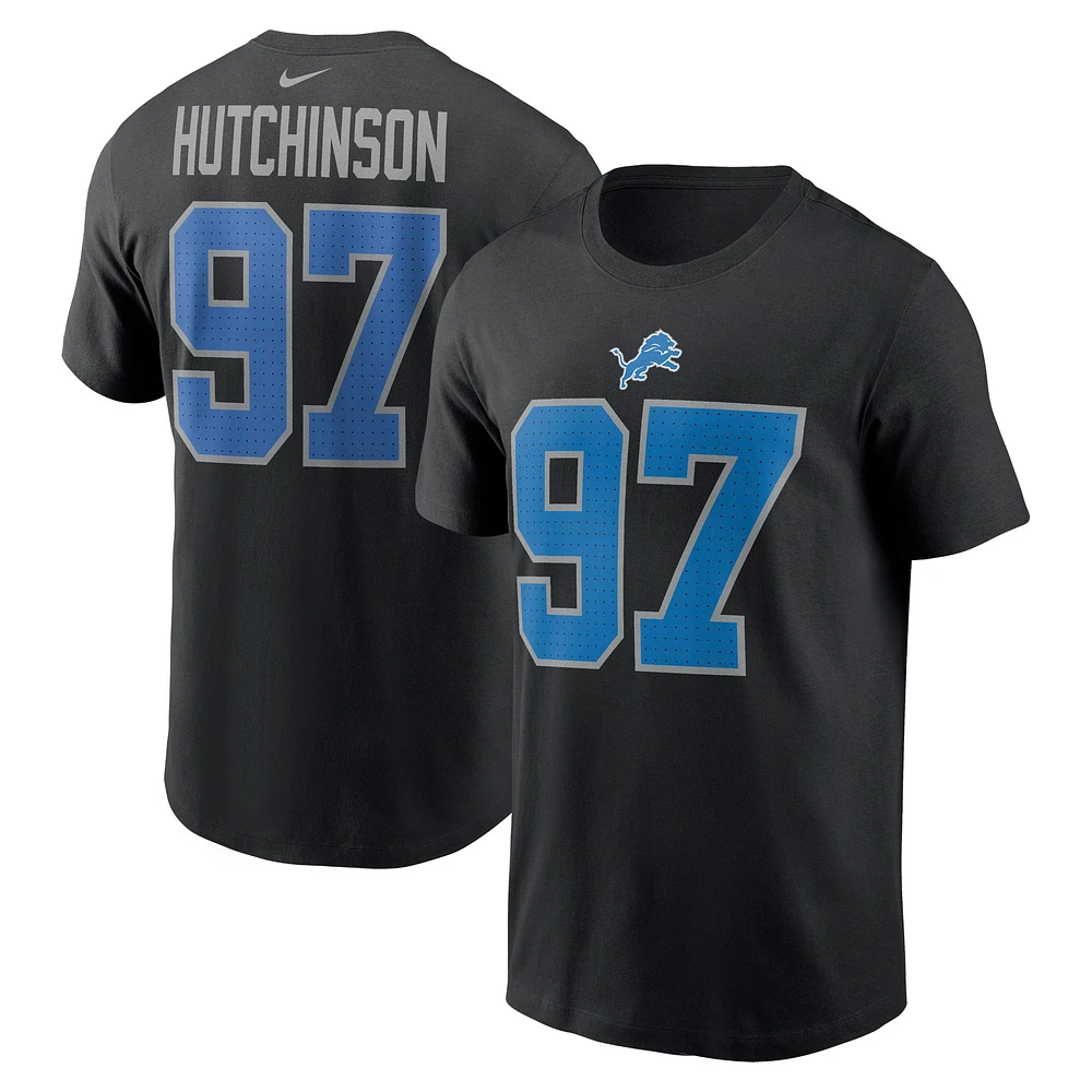 Men's Nike Aidan Hutchinson Black Detroit Lions Player Name & Number T-Shirt