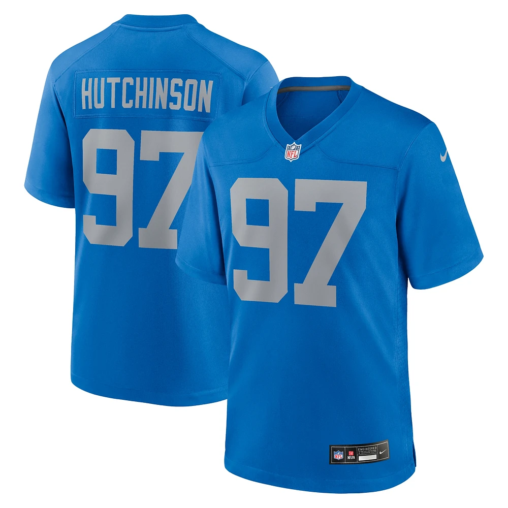 Maillot de match alternatif Nike Aidan Hutchinson pour hommes des Detroit Lions, bleu