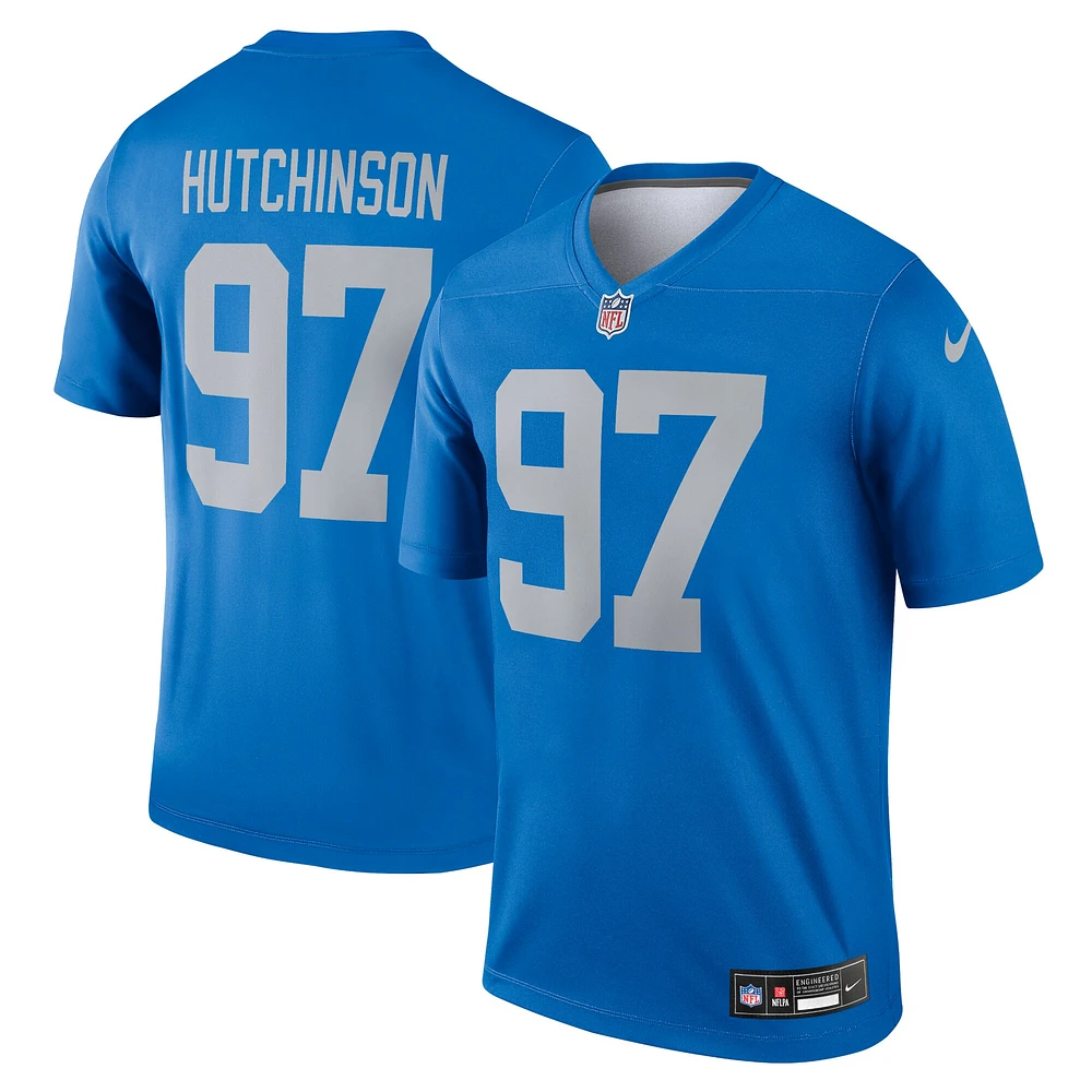 Maillot Nike Aidan Hutchinson bleu pour homme des Lions de Détroit, légende alternative