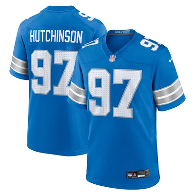 Maillot de match Nike Aidan Hutchinson des Detroit Lions pour homme, bleu, bleu