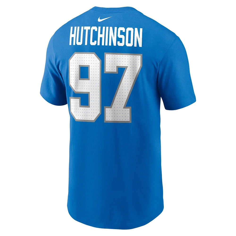 T-shirt Nike Aidan Hutchinson pour hommes, bleu, nom et numéro des Detroit Lions